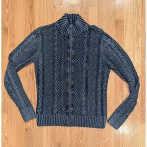 Carbon 2 Cobalt Men's Full Zip Sweater Medium Linen Cotton Blue Cable Knit